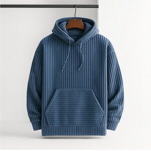 Men's Blue Ribbed Corduroy Hoodie